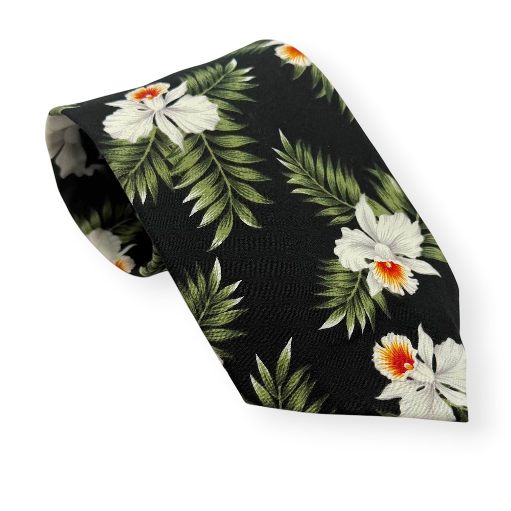 VTG Pacific Legend Hawaii USA Made Tie Black Tropical‎ Print Retro Vacation